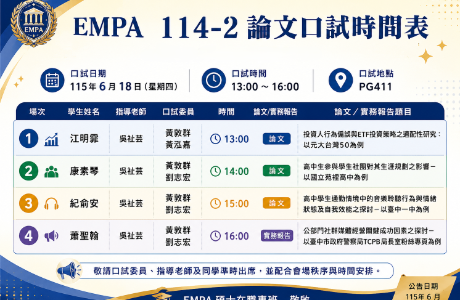 114-2EMPA 論文口試時間表Ⅰ